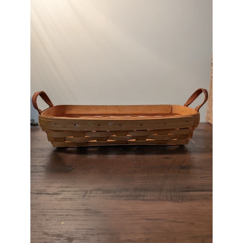 Longaberger Baskets Woven Wood Leather Handles Basket Organizer Storage - Picture 3 of 12